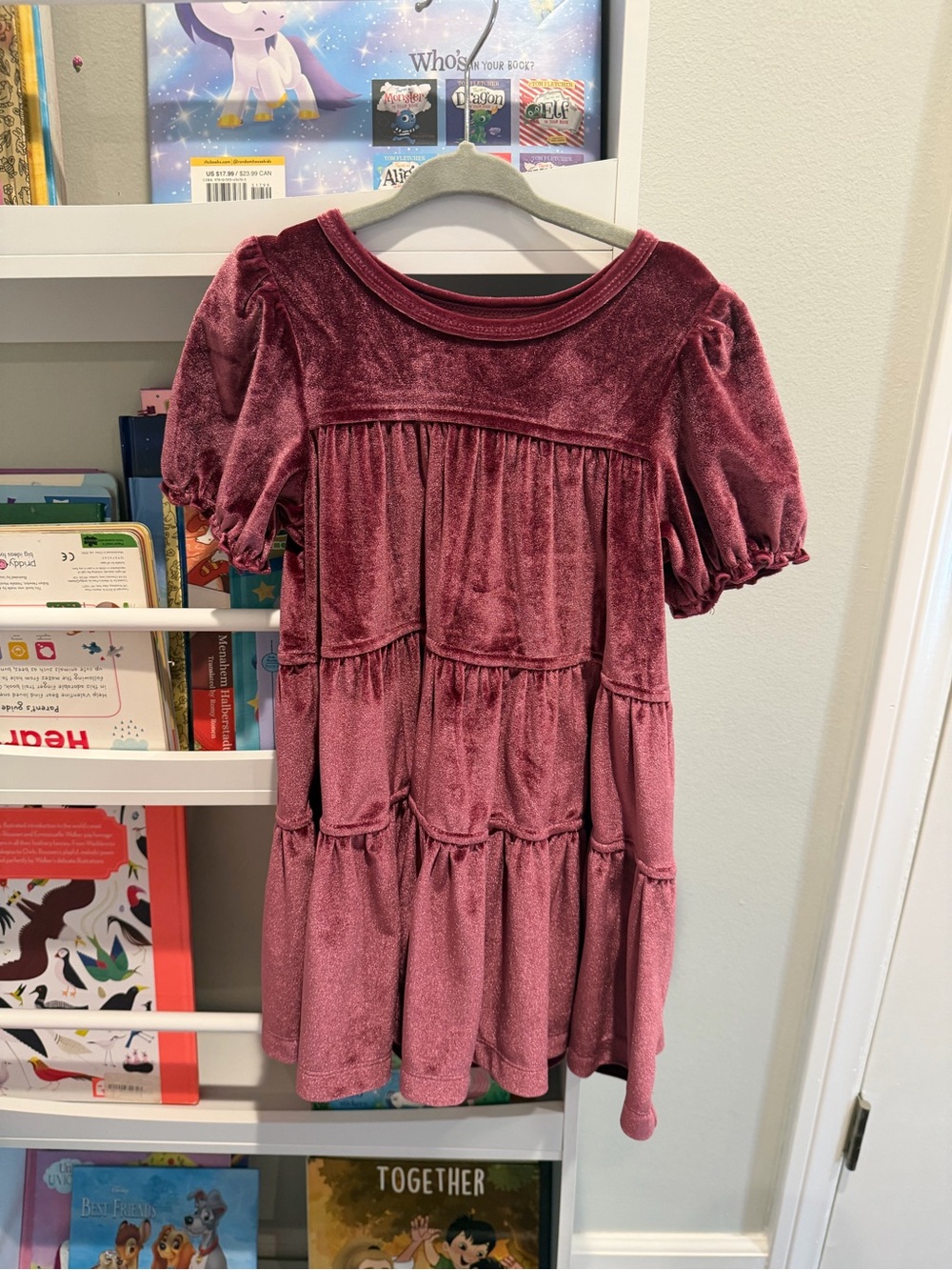 Pink Chicken Girls' Velvet Tiered Dress in Burgundy (NWOT)